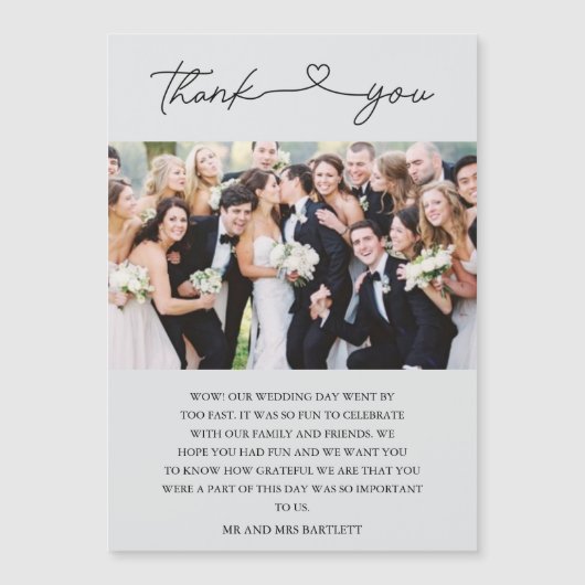 Einfaches Skript-Foto Hochzeit Vielen Dank Magnetkarte (Vorderseite)