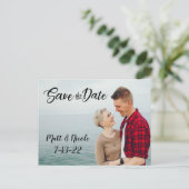 Einfaches Skript-Foto Save the Date Postkarte (Stehend Vorderseite)