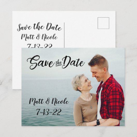 Einfaches Skript-Foto Save the Date Postkarte (Vorne/Hinten)