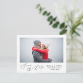 Einfaches Skript-Foto Save the Date Postkarte (Stehend Vorderseite)