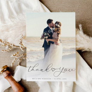 einfaches Skript für Neuvermählte Hochzeit Foto Dankeskarte