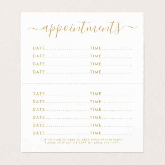 Einfaches Skript - Gold & White Appointing Card Visitenkarten (Innenseite Aufgefaltet)