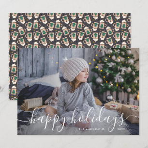 Einfaches Skript Heiße Schokolade Familienfoto Feiertagskarte