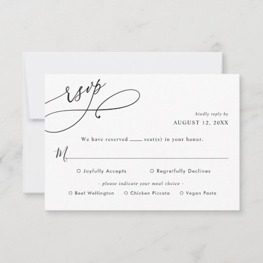 Einfaches Skript Hochzeit Rsvp mit Menü Optionen K Karte (Vorderseite)