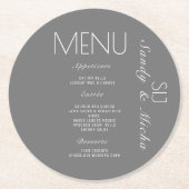 Einfaches Skript-Hochzeitmenü Grau Runder Pappuntersetzer (Vorderseite)