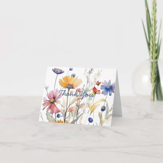 Einfaches Skript Hübsche Boho Wildblumen Dankeskarte (Vorderseite)