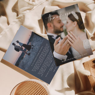 Einfaches Skript Ivory Dark Blue mit Foto Wedding Dankeskarte