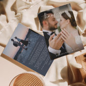 Einfaches Skript Ivory Dark Blue mit Foto Wedding Dankeskarte