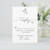 Einfaches Skript Marineblaue Botanische Monogramm- RSVP Karte (Stehend Vorderseite)