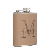 Einfaches Skript Metallisches Taupe Gold Monogramm Flachmann (Rechts)