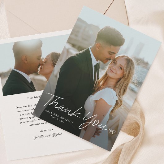 Einfaches Skript mit Bow Foto Wedding Dankeskarte