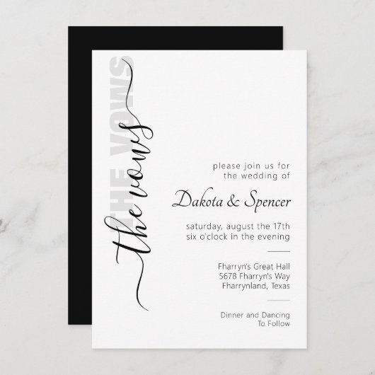 Einfaches Skript | Moderne Minimal Wedding Vows In Einladung (Vorne/Hinten)