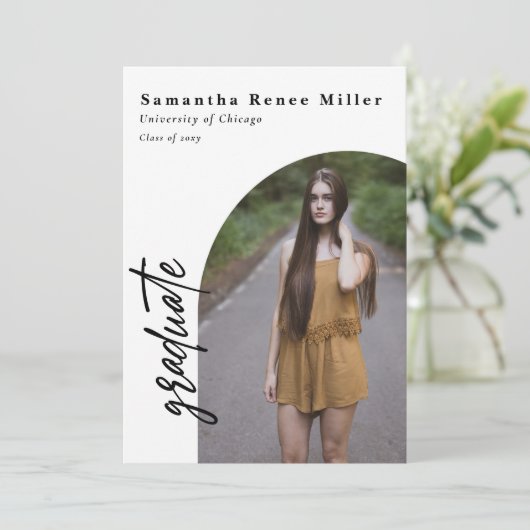 Einfaches Skript Moderner Foto 2 Abschluss Einladung (Stehend Vorderseite)