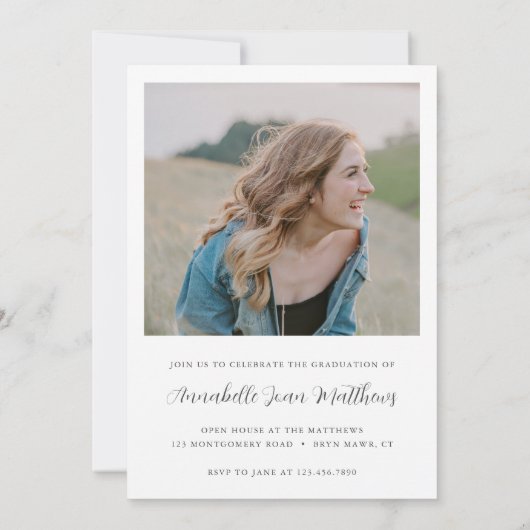 Einfaches Skript Modernes Foto Abschluss Einladung (Rückseite)