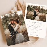 Einfaches Skript Modernes rustikales HochzeitsFoto Dankeskarte<br><div class="desc">Zeigen Sie Ihre Wertschätzung mit unserem Simple Script Modern Rustic Wedding Foto Dankeschön Card. Mit einem atemberaubenden Foto der Neuvermählten in einer ruhigen, rustikalen Umgebung erweckt diese Karte die intimen und herzlichen Momente Ihres besonderen Tages. Die elegante, handgeschriebene Schrift und das minimalistische Design fügen eine Touch moderner Eleganz hinzu, während...</div>