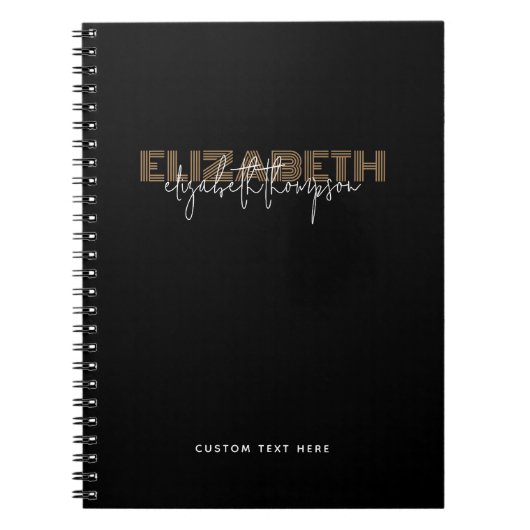 Einfaches Skript-Name-Script-Black-Gold-Notebook Notizblock (Vorderseite)