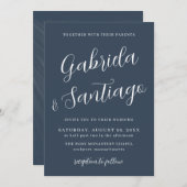 Einfaches Skript Navy Blue und White Wedding Einladung (Vorne/Hinten)