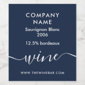 Einfaches Skript - Navy Blue & White Weinetikett (Einzelnes Label)