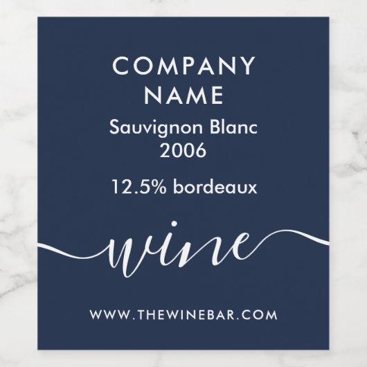 Einfaches Skript - Navy Blue & White Weinetikett (Einzelnes Label)
