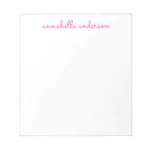 Einfaches Skript Niedlich Pink Personalisiert Stat Notizblock (Vorderseite)