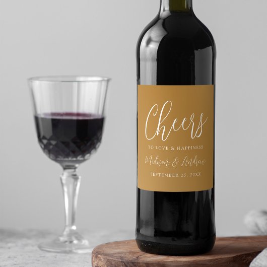 Einfaches Skript Ochre Cheers to Liebe Wedding Weinetikett