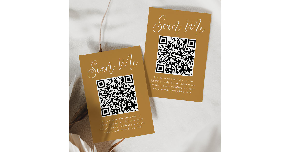 Einfaches Skript Ochre QR Code Hochzeit RSVP Begleitkarte Zazzle.de