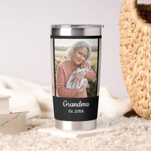 Einfaches Skript Oma Jahr Gegr. 3 Foto Thermobecher (Wohnzimmer)