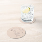 Einfaches Skript Pink Gray Wedding Dinner Menü Runder Pappuntersetzer (Vor Ort)