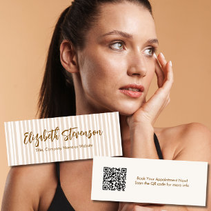 Einfaches Skript Preppy QR-Code Girly Tan Braun Mini Visitenkarte