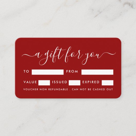Einfaches Skript - Red & White Geschenkgutscheine Visitenkarte (Vorderseite)
