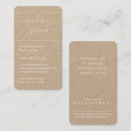 Einfaches Skript-Rosa & Kraft-Elegant Vertikal Terminkarte (Vorne/Hinten)