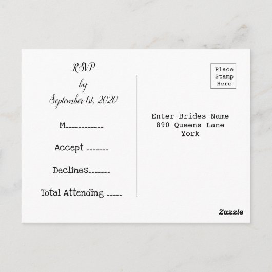 Einfaches Skript Rustic Wedding RSVP Postkarte (Rückseite)