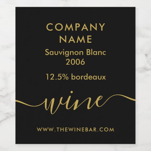 Einfaches Skript - Schwarz & Gold Weinetikett (Einzelnes Label)