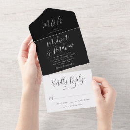 Einfaches Skript Schwarz-Weiß-Hochzeit All In One Einladung