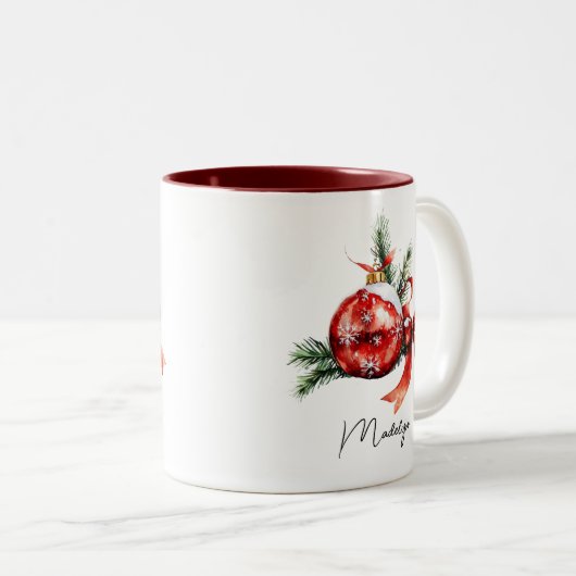 Einfaches Skript Wasserfarbener Weihnachtsschmuck Zweifarbige Tasse (VorderseiteRechts)