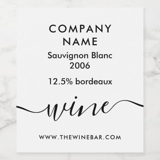 Einfaches Skript - Weiß und Schwarz Weinetikett (Einzelnes Label)