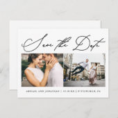 Einfaches Skript Zwei Foto Modernes Save the Date Einladungspostkarte (Vorne/Hinten)