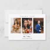 Einfaches Skriptherz Mr. und Mrs. Wedding Foto Dankeskarte (Vorderseite)