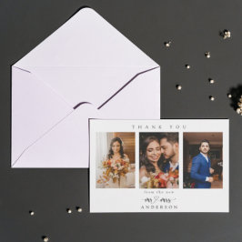 Einfaches Skriptherz Mr. und Mrs. Wedding Foto Dankeskarte