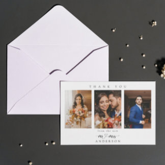 Einfaches Skriptherz Mr. und Mrs. Wedding Foto Dankeskarte