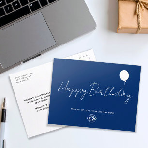Einfaches Skriptlogo Navy Bue Business Geburtstag Postkarte