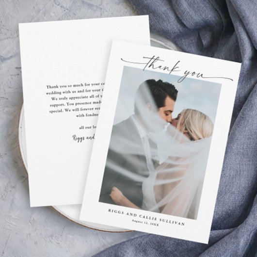 Einfaches Skriptportrait Foto Hochzeit Dankeskarte