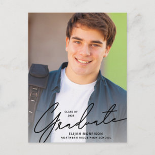 Einfaches Skriptschwarzes Overlay-Foto-Abschluss Postkarte