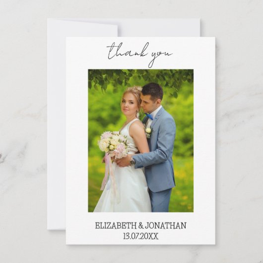 Einfaches SkriptWedding-Foto Dankeskarte (Vorderseite)