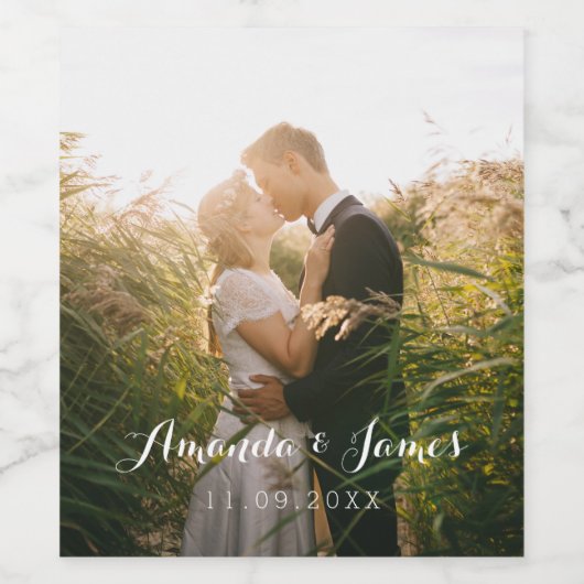 Einfaches SkriptWedding-Foto Weinetikett (Einzelnes Label)
