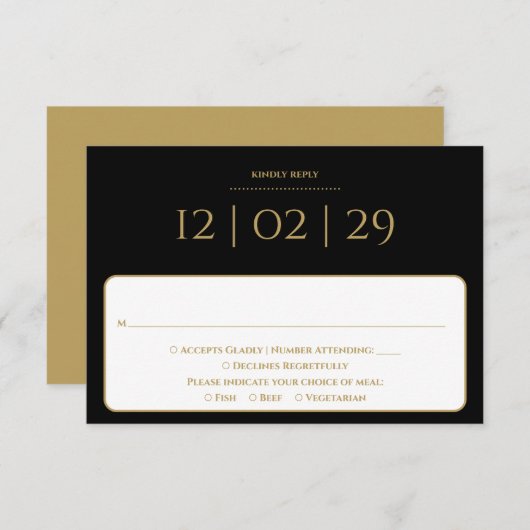 Einfaches Sonderdatum für Schwarz und Gold RSVP Karte (Vorne/Hinten)