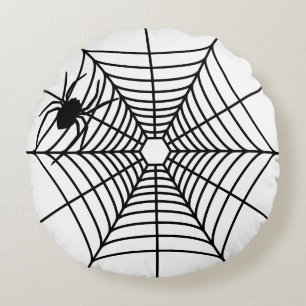 Einfaches Spinnennetz mit Spinnensilhouette Hallow Rundes Kissen