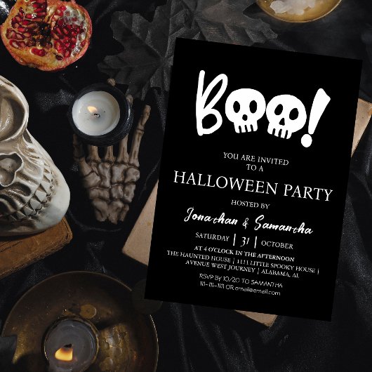 Einfaches Spooky-Boo-Skull-Halloween-Party Einladung