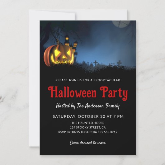 Einfaches Spooky-Graveyard-Halloween-Party Einladung (Vorderseite)