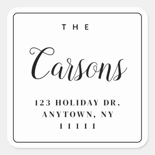 Einfaches Square, modernes Script-Rücksendeadresse Quadratischer Aufkleber (Vorderseite)